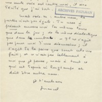 Lettre de Marcel Arland à Jean Paulhan, 1954