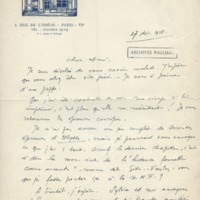Lettre d'Adrienne Monnier à Jean Paulhan, 1928-12-27
