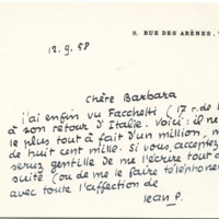 Lettre de Jean Paulhan à Barbara Church (12 septembre 1958)