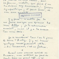 Lettre de Marcel Arland à Jean Paulhan, 1957
