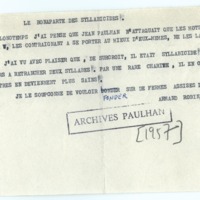Lettre d'Armand Robin à Jean Paulhan (2 février 1957)