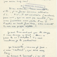 Lettre de Marcel Arland à Jean Paulhan, 1957