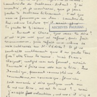 Lettre de Marcel Arland à Jean Paulhan, 1954