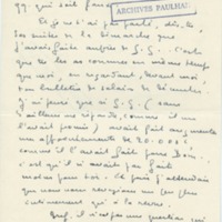 Lettre de Marcel Arland à Jean Paulhan, 1958
