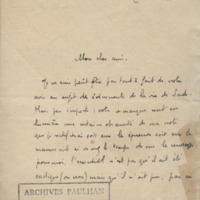Lettre d'André Malraux à Jean Paulhan, 1928