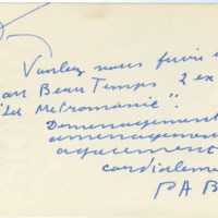 Lettre de Pierre-André Benoit à Jean Paulhan, 1950