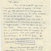 Lettre de Marcel Arland à Jean Paulhan, 1952
