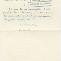 Lettre de Marcel Arland à Jean Paulhan, 1955