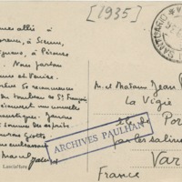Lettre de Marcel Arland à Jean Paulhan, 1935