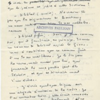 Lettre de Marcel Arland à Jean Paulhan, 1952