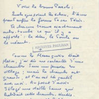 Lettre de Marcel Arland à Jean Paulhan, 1958