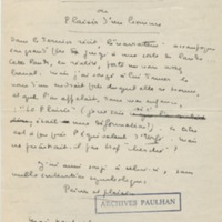 Lettre de Marcel Arland à Jean Paulhan, 1933