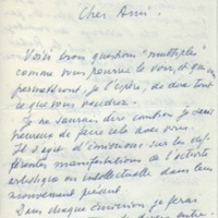 Lettre de Georges Ribemont-Dessaignes à Jean Paulhan, 1957-11-15