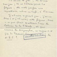 Lettre de Marcel Arland à Jean Paulhan, 1954