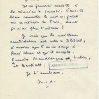 Lettre de Marcel Arland à Jean Paulhan, 1951