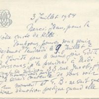 Lettre de Barbara Church à Jean Paulhan (3 juillet 1954)