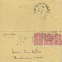 Lettre de Julien Benda à Jean Paulhan, 1927-08-15