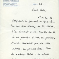Lettre de Georges Lambrichs à Jean Paulhan, 1957