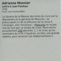 Lettre d'Adrienne Monnier à Jean Paulhan, 1935