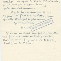Lettre de Marcel Arland à Jean Paulhan, 1955
