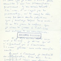Lettre de Marcel Arland à Jean Paulhan, 1957