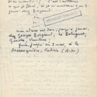 Lettre de Marcel Arland à Jean Paulhan, 1953
