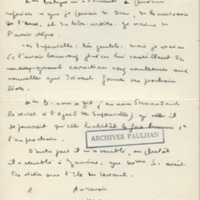 Lettre de Marcel Arland à Jean Paulhan, 1930
