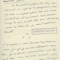 Lettre d'André Rolland de Renéville à Jean Paulhan, 1933-10-09