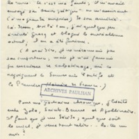Lettre de Marcel Arland à Jean Paulhan, 1952