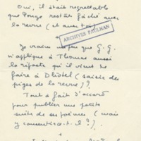 Lettre de Marcel Arland à Jean Paulhan, 1954