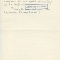 Lettre de Marcel Arland à Jean Paulhan, 1957