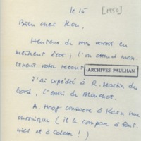 Lettre de Georges Lambrichs à Jean Paulhan, 1950