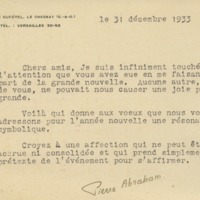 Lettre de Pierre Abraham à Jean Paulhan, 1933-12-31