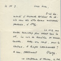 Lettre de Georges Lambrichs à Jean Paulhan, 1953