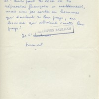 Lettre de Marcel Arland à Jean Paulhan, 1958
