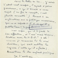 Lettre de Marcel Arland à Jean Paulhan, 1956