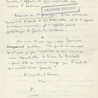 Lettre de Marcel Arland à Jean Paulhan, 1953