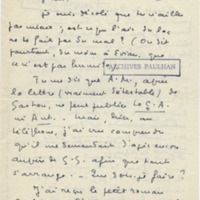 Lettre de Marcel Arland à Jean Paulhan, 1953