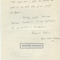Lettre d'Armand Robin à Jean Paulhan (11 novembre 1936)