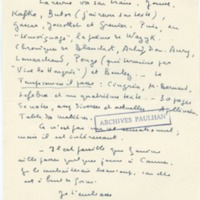 Lettre de Marcel Arland à Jean Paulhan, 1956