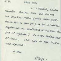 Lettre de Georges Lambrichs à Jean Paulhan, 1954