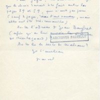 Lettre de Marcel Arland à Jean Paulhan, 1957