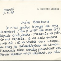 Lettre de Jean Paulhan à Barbara Church (7 octobre 1958)