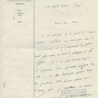 Lettre d'André Rolland de Renéville à Jean Paulhan, 1933-08-17