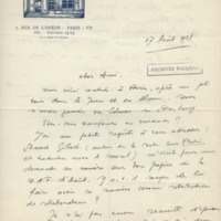 Lettre d&#039;Adrienne Monnier à Jean Paulhan, 1928-08-17