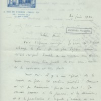Lettre d'Adrienne Monnier à Jean Paulhan, 1934-06-20