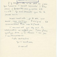 Lettre de Marcel Arland à Jean Paulhan, 1957