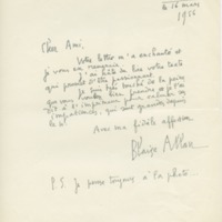 Lettre de Blaise Allan à Jean Paulhan, 1956-03-16