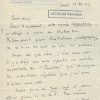 Lettre de Roger Martin du Gard à Jean Paulhan, 1932-12-12