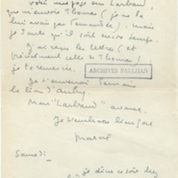 Lettre de Marcel Arland à Jean Paulhan, 1957